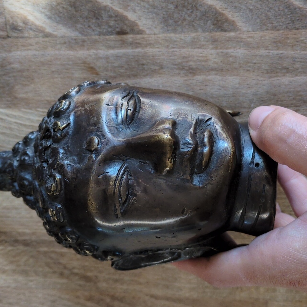 Bronze Buddha Head Sculpture - Picture 5 of 5
